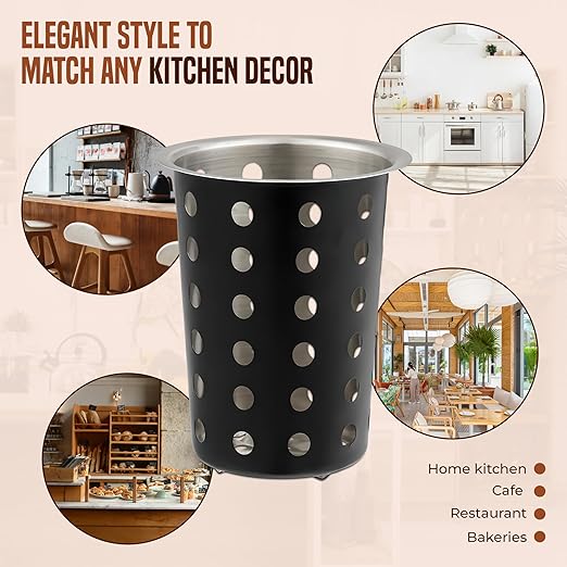 OCS Parts Stainless Steel Utensil Drying Cups | Matte Black | Perforated Kitchen Flatware and Silverware Holder