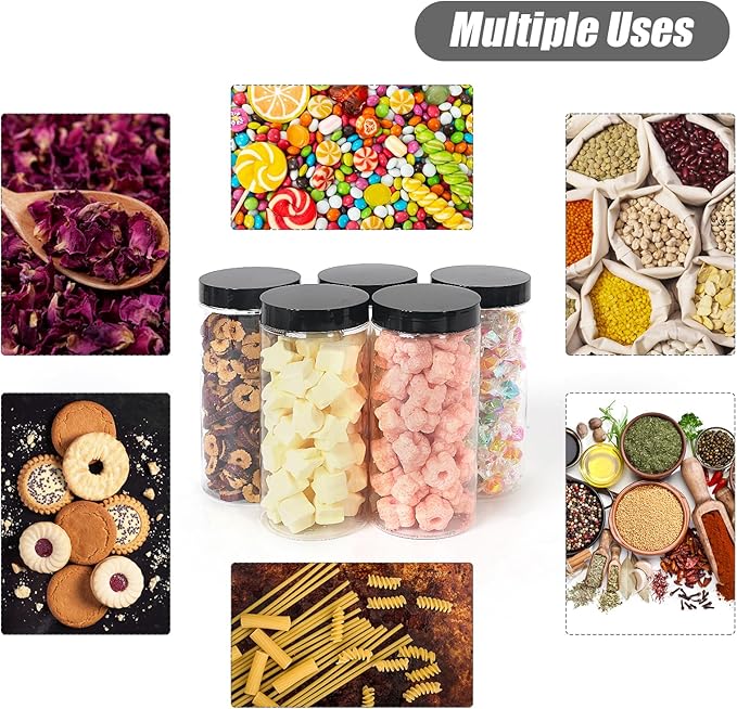 16 Pack 16 oz Plastic Storage with Lids,Airtight Clear Reusable Food Storage Jars for Kitchen Pantry Organization,BPA-Free Dry Food Canisters(Transparent)