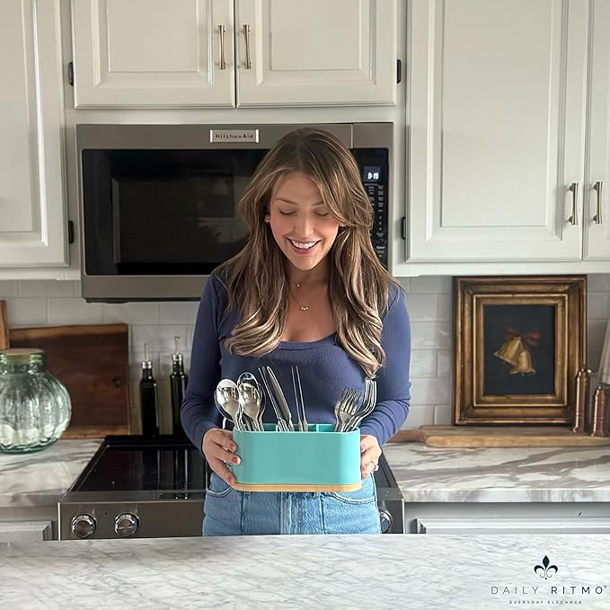 DAILY RITMO® Turquoise Aqua Countertop Silverware Holder