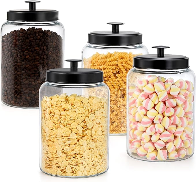 2 Pack Large Glass Jars with Metal Lid, 1 Gallon Clear Cookie Candy Jar, 125 OZ Airtight Food Storage Container, Empty Canister Set for Kitchen Counter, Pasta, Dog Treats, Snacks, 3.7 L