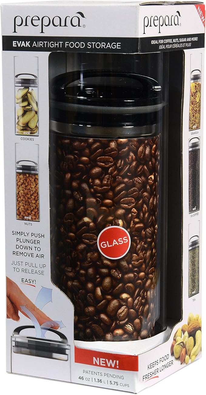 Prepara Evak Compact Glass Food Storage, 46 Ounce, Black