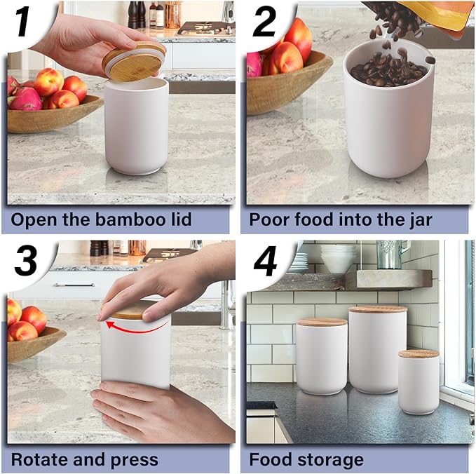 JINIHFW Kitchen Canisters for Countertop,74 Oz Ceramic Kitchen Canisters with Lids,White Food Storage Jars for Tea, Cereal Nut, Cookie, Candy,Sugar and Flour Containers