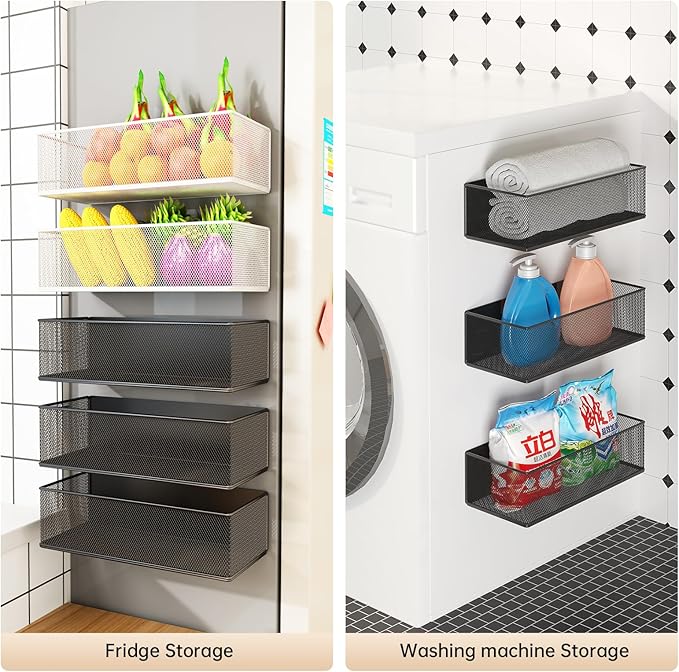Magnetic Shelf for Washing Machine, Washer Dryer Shelf, Magnetic Lint Bin for Laundry Room, Spice Rack, Magnetic Basket Organizer for Laundry Kitchen, 1 Pack (White, 10.63''L*4.72''W*3.03''H)