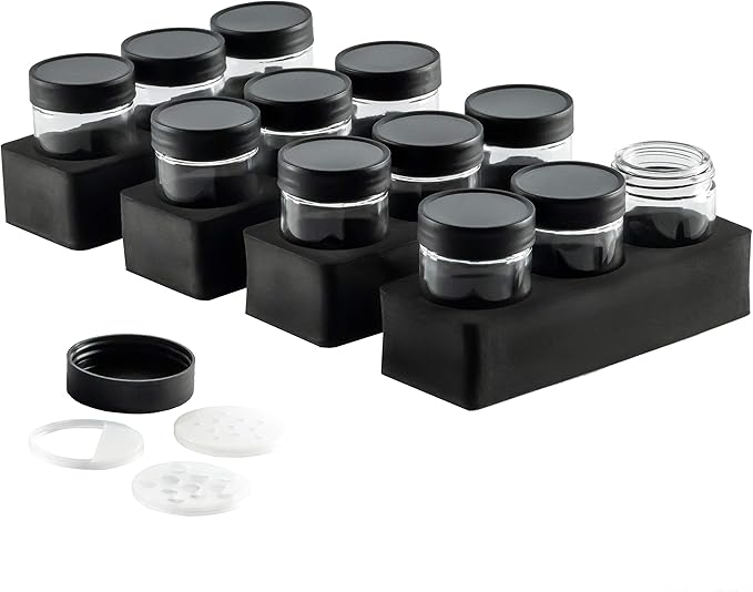 AllSpice InDrawer Spice Rack Organizer with Short Jars (12 3” Jars)