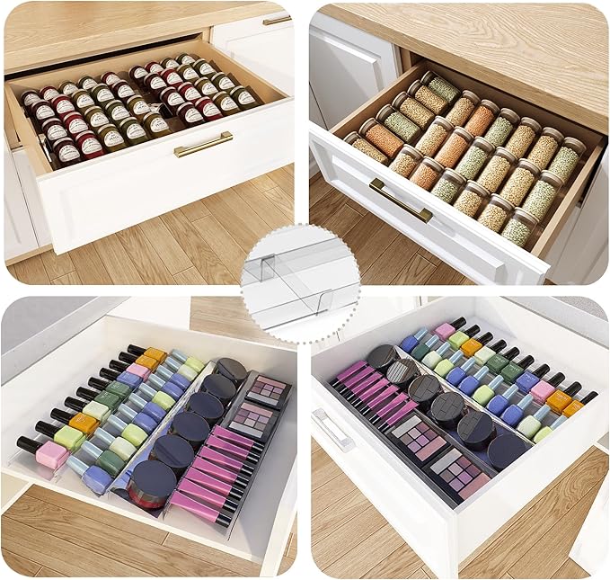 Drawer Organizer Set,4 Tier- 8 Pack Acrylic Seasoning Organizer, Kitchen Organizers and Storage, Makeup Organizer,Expandable From 13'' to 26'' Trays with Angled Dividers for Vanity Drawer,Bathroom
