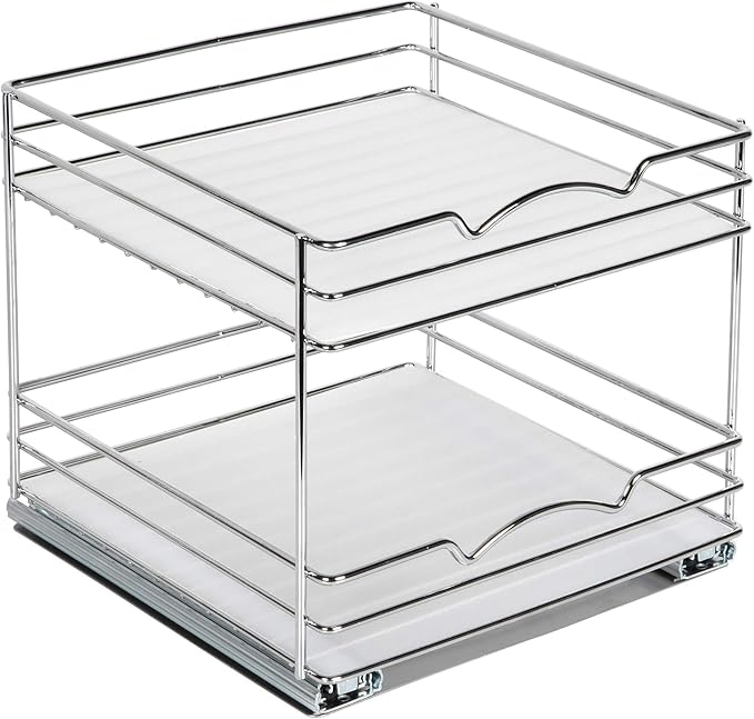 Pull Out Cabinet Organizer for Spices, Cans - Heavy Duty with Lifetime Limited Warranty- Pull Out Spice Rack- Cabinet Pull Out Shelf for Cans,Dishes, Etc, 10-1/2"Wx10-3/8"Dx8-7/8" H, Chrome