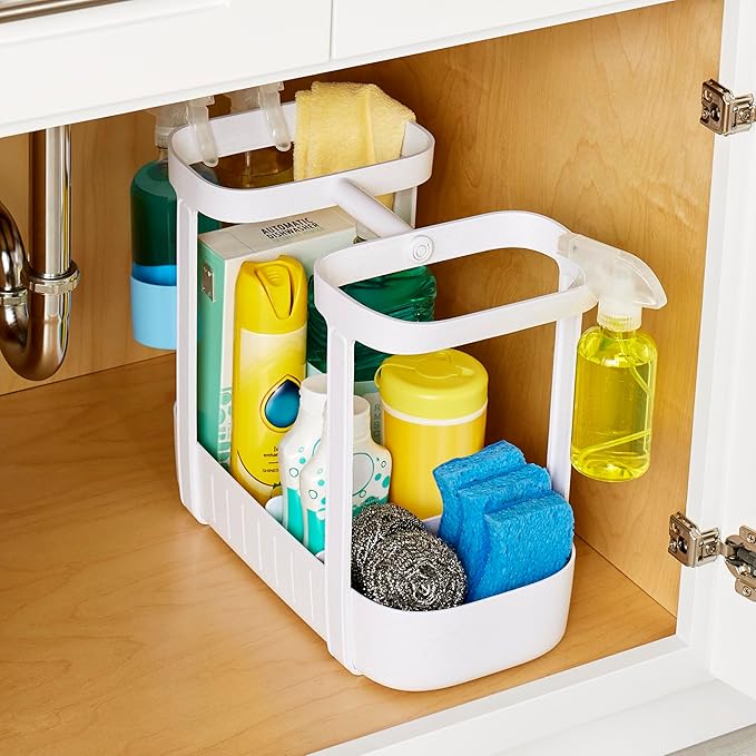 YouCopia SinkSuite Under Sink Cleaning Caddy, 2-Tier Adjustable Cleaning Supplies Organizer for Kitchen and Bathroom Organization and Storage
