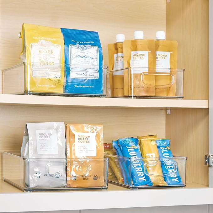 iDesign Stackable Plastic Pantry Bins with Handles - Storage Bins for Organizing Kitchen - Set of 2 - Clear