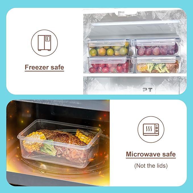 KAGUYA 4 pack Food Storage Containers with Lids, Plastic Food Containers for Pantry Organizers and Storage, 34 Oz, 100% BPA Free, Leak-Proof, Microwave and Freezer Safe
