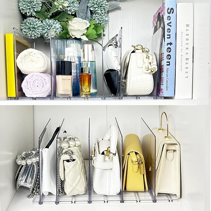 VERONLY 2 Pack Purse Organizer for Closet, 10 Layers Acrylic Shelf Dividers, Adjustable Purse Wallet Bag Divider, Handbag Separator Organizers for Office, Bookshelf, Bedroom