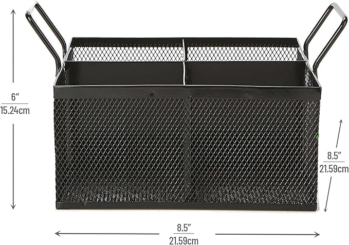 Mind Reader Utensil Accessory Caddy, Organizer, Countertop, Office, Kitchen, Metal Mesh, 8.5" L x 8.5" W x 6" H, Black