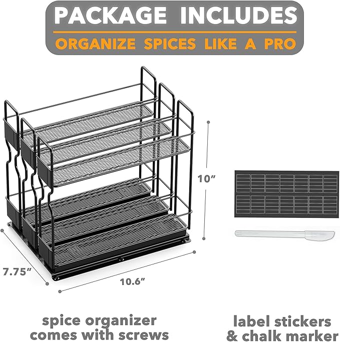 SpaceAid Pull Out Spice Rack Organizer for Cabinet, 2 Drawers 2-Tier, 3 Drawers 2-Tier