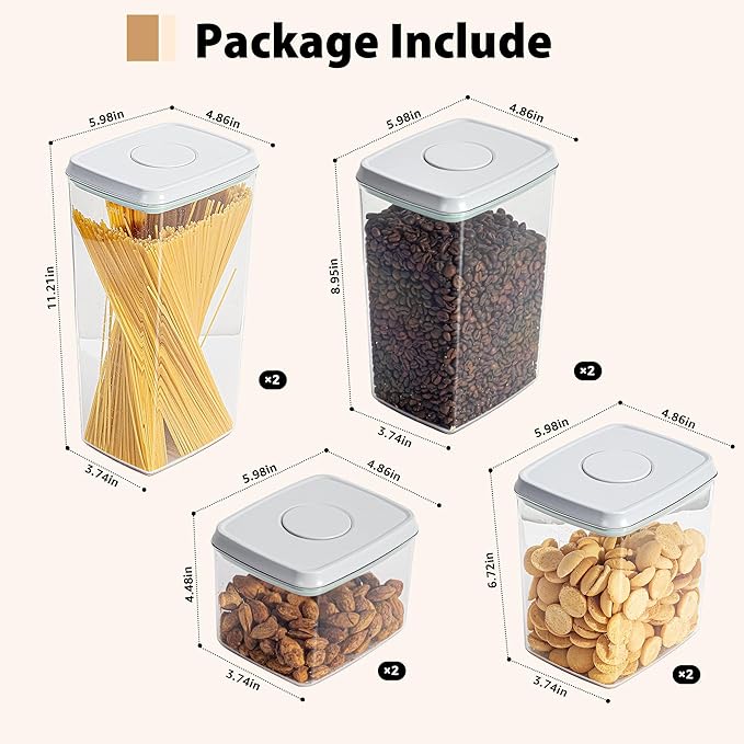 Uamector Pop Container Sets, 8-Piece Airtight Food Storage Containers, BPA-Free Air Tight Stackable Dry Cereal Container, Pantry Organization and Storage Cereal Snack Sugar Coffee