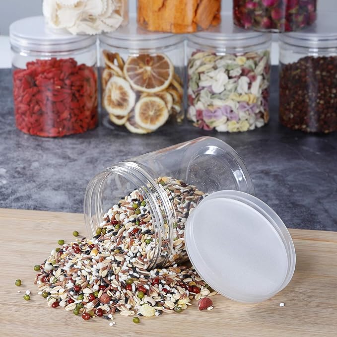 16 OZ Plastic Jars with Lids, 12 Pack Clear Plastic Slime Containers for Kitchen and Household Food Storage of Dry Goods, Creams and More,Included Extra Label and A Pen
