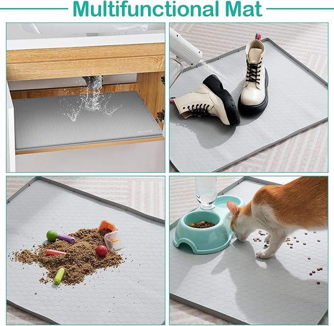 Waterproof Under Sink Mat 28" x 19", Silicone Cabinet Liner, Rubber Protector for Kitchen and Bathroom, Keeps Cabinets Clean, Dry, and Organized (Mint Green)