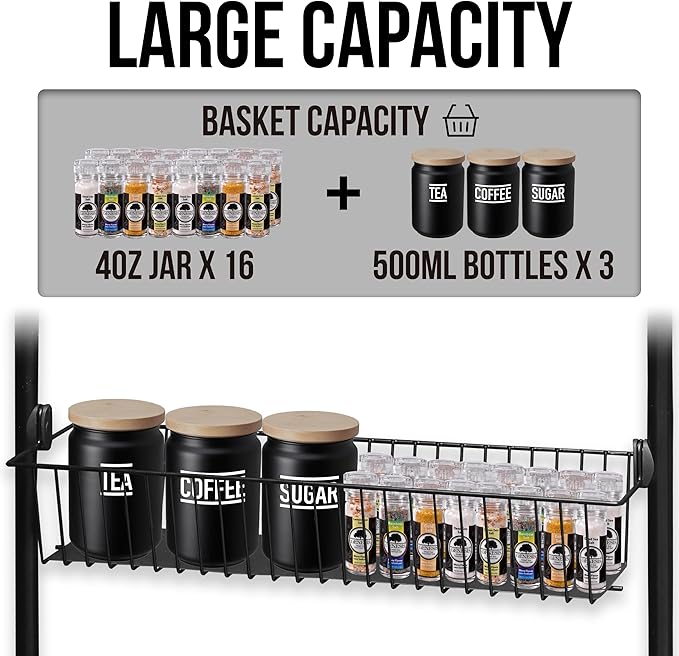 Over the Door Pantry Organizer Storage with 6 Easy to Install Spice Rack Shelves for Pantry Kitchen Bathroom and Cabinet Door