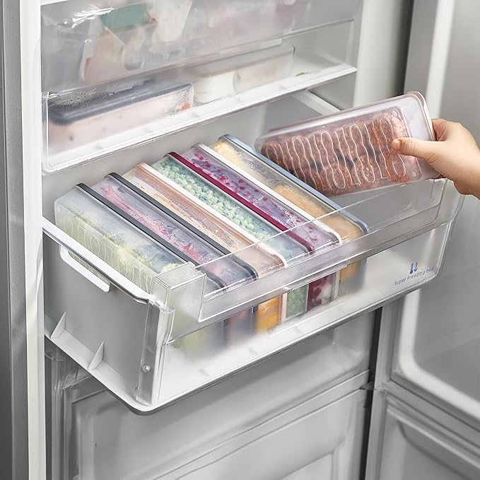 Airtight Food Storage Containers with Lids, Refrigerator Organizers and Storage, Freezer Organizer Bins, Set of 2, 34 Oz, Light Grey