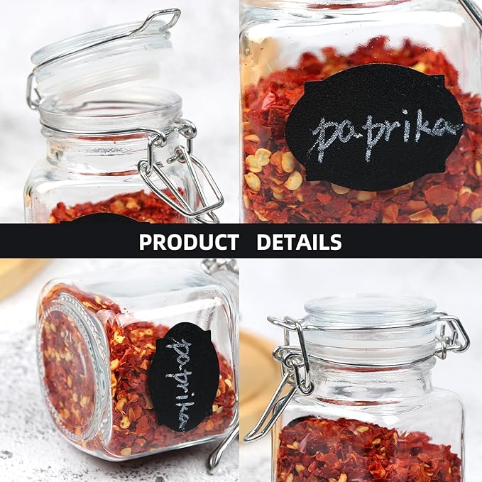 12 Pack Glass Jars with Airtight Lids, 3.4 oz Small Spice Jars, 12 Pack Empty Mini Glass Bottles with Silicone Gasket, Herb Containers with Chalkboard Labels and Marker for Kitchen