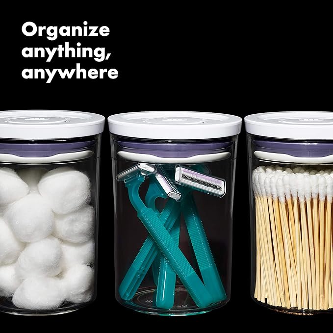 OXO Good Grips 3-Piece Mini Round POP Canisters | Includes three 0.6 Qt/0.6 L Airtight Food Storage Containers | Ideal for tea, sugar cubes | BPA Free | Dishwasher Safe
