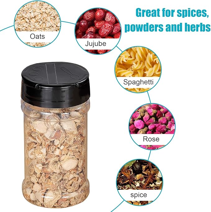 Spice Bottles, Dabacc 20Pcs 7oz Clear Plastic Container Jars with Lids Labels for Kitchen Storing Spice Powders Dry Goods Peanut Butter BPA free