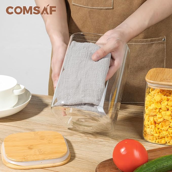ComSaf 115 oz Glass Food Storage Containers Set of 2, Large Storage Containers with Lids, Square Glass Jars with Lids, for Flour and Sugar, Cereal, Rice, Pasta, Oats, Coffee Beans