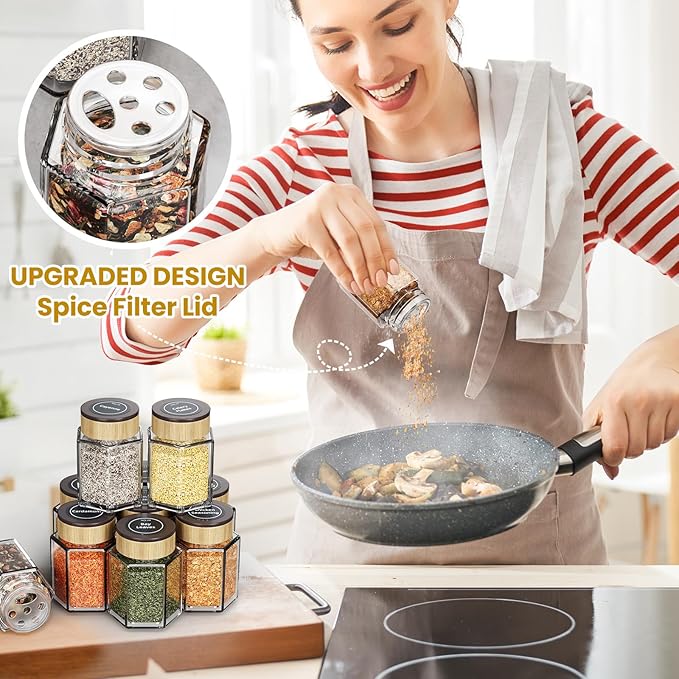 Set of 12 Magnetic Spice Tins with 2 Black Metal Wall-Plates,100 Preprinted Seasoning Label Stickers,2 Styles for 3 oz Herb Jars (12 PCS)