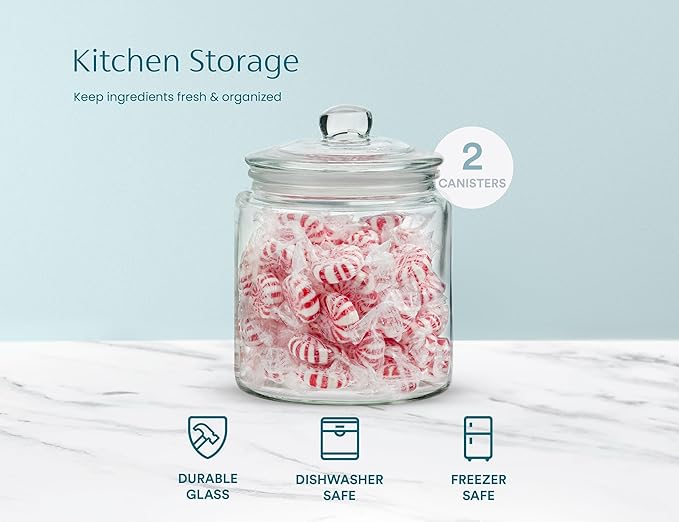 KooK Glass Storage Jars with Lids - 32oz (Set of 2), Kitchen Canisters for Sugar, Cookies, Cotton Balls, Glass Containers with Chalkboard Labels and Airtight Lid