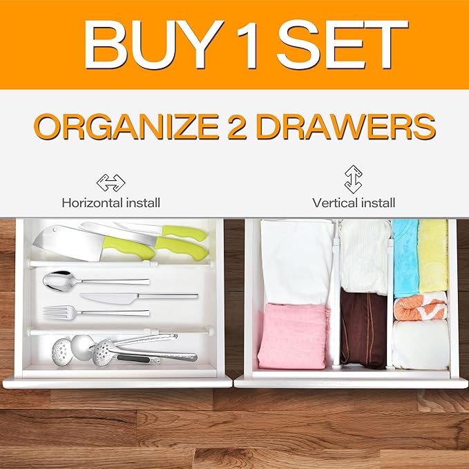 HiYZ Expandable Drawer Dividers, Large Kitchen Utensils Drawer Divider, 2.36" High Adjustable Drawer Organizers Separators for Clothing,Kitchen Utensils,Tools,3 Long Dividers(12.6"-22.8"), White