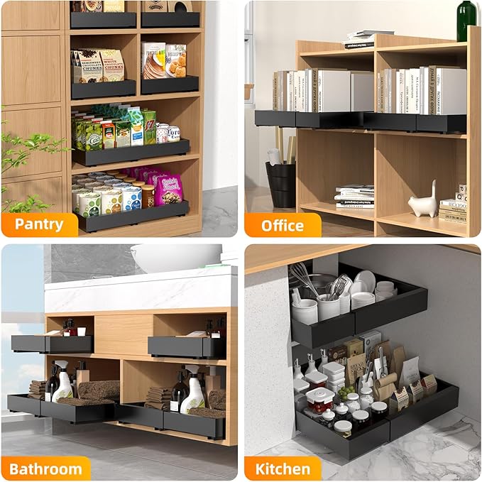 1 Pack 16.8" Deep Pull Out Drawers for Cabinets, Expandable Slide Out Drawers for Kitchen Cabinets, Pull Out Cabinet Organizer Roll Out Shelves for Pantry(Width 12.2"-19.7", Black)