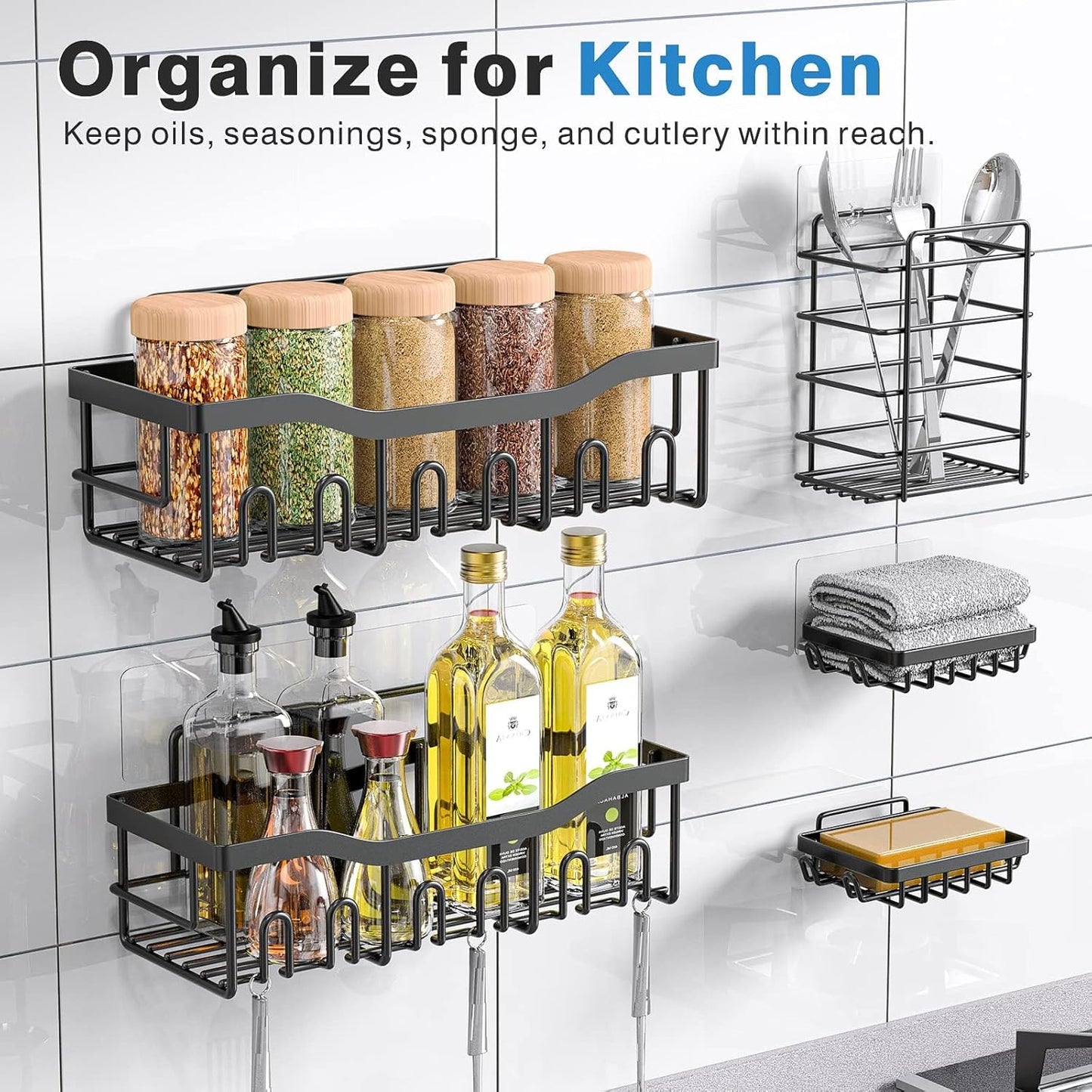 Adhesive Shower Caddy, 5 Pack Rustproof Stainless Steel Bath Organizers With Large Capacity, No Drilling Shelves for Bathroom Storage & Home Decor-XL Size