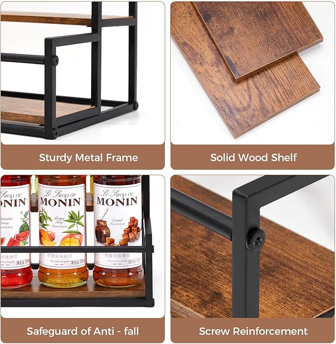 Coffee Syrup Organizer, 2-Tier 10 Syrup Bottles Rack for Coffee Bar, Liquor Bottle Display Shelf Holder Bar Shelf Stand Countertop Rack for Syrup, Wine, Spice