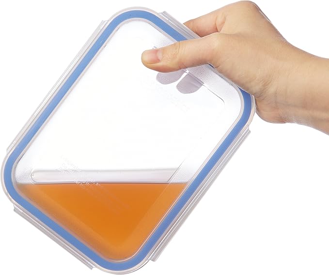 Amazon Basics Leak-Proof Glass Locking Lids Food Storage Containers, 14-Piece Set, 7 Count of Bases and 7 Plastic Lids, Clear, Blue, BPA Free, Dishwasher & Microwave Safe, for Meal Prep & Freezer