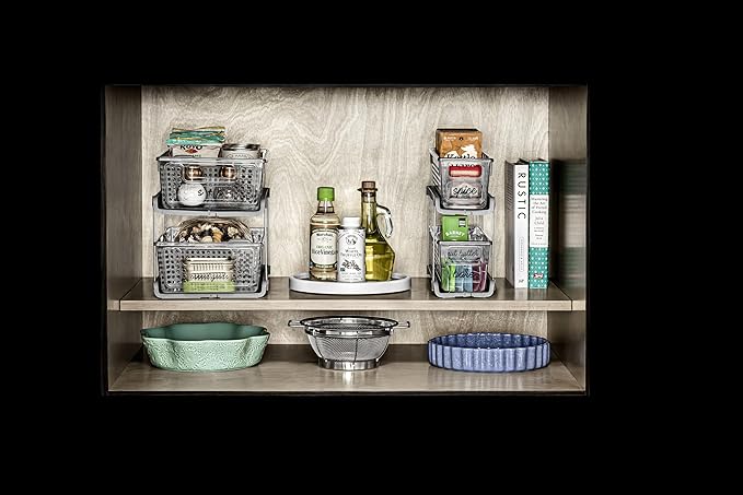 madesmart 2-Tier Organizer Multi-Purpose Slide-Out Storage with Handles and Dividers for Home and Bath, BPA Free, Pack of 1, Clear