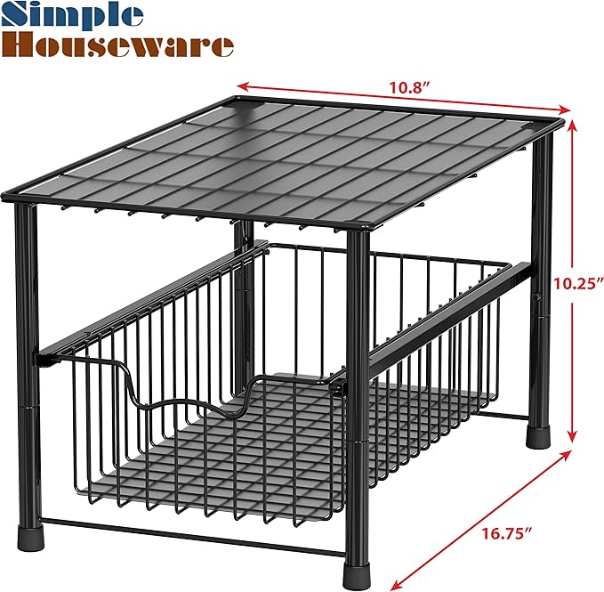 Simple Houseware Stackable Under Sink Cabinet Sliding Basket Organizer Drawer, Black