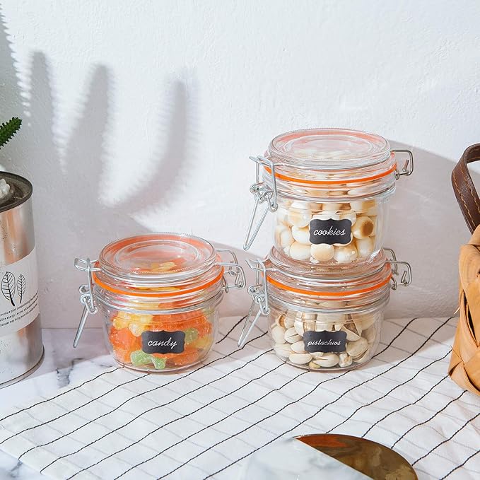 Encheng Small Glass Jars With Airtight Lids, Glass Spice Jars 5 oz,Maosn Jars With Leak Proof Rubber Gasket 150ml,Glass Storage Containers With Hinged Lid,Kitchen Canisters 12 Pack
