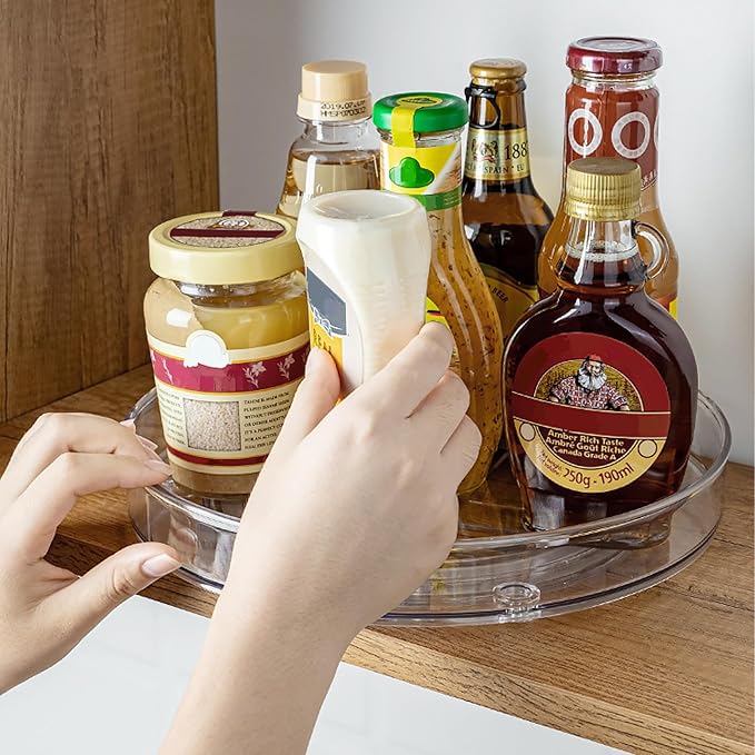 3 Pack Clear Acrylic Lazy Susan, 9.25"+10.6"+12" Rotating Turntable Organizer, Round Plastic Spice Rack for Cabinet, Kitchen, Pantry, Refrigerator, Vanity Bathroom Countertop Storage