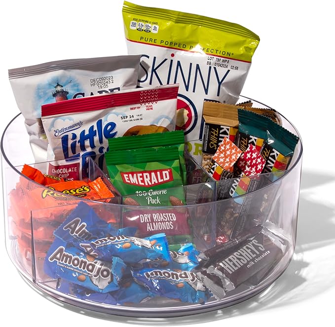BINO Plastic Round Turntable Organizer with 5 Compartments - Clear | Spinning Divided Turntable Container | Rotating Organizer Storage for Bottle Condiments Fridge Kitchen Counter Pantry Bathroom