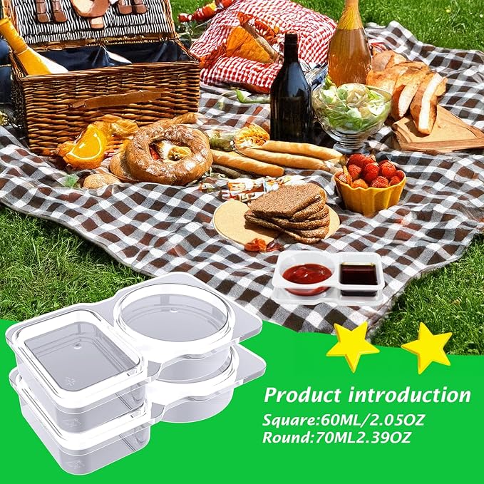 16Pcs Double Compartment Snack Containers, Reusable with Lid, 2 Compartment Lunch Box, Travel Size Condiments, Sauce Containers