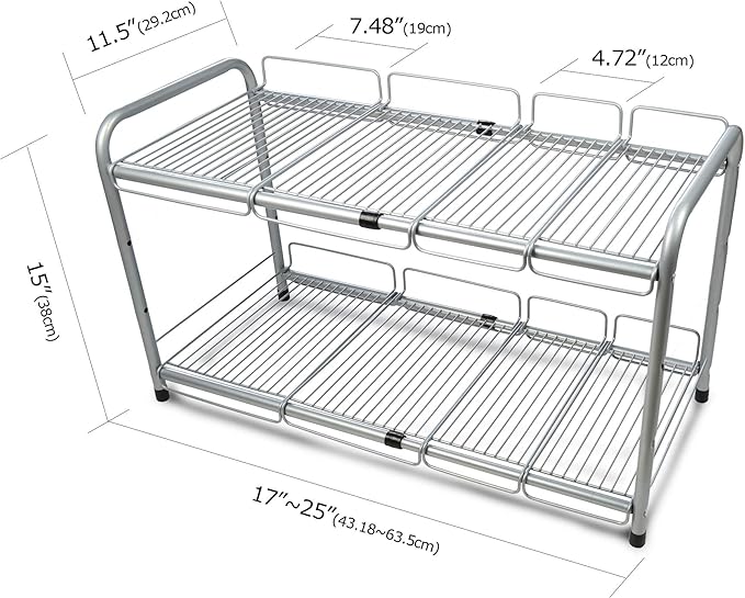 Surpahs 2 Tier Under Sink Expandable Shelf Organizer, Storage Rack (Silver)