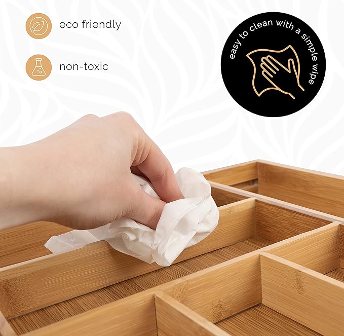 Masirs Expandable Bamboo Kitchen Drawer Organizer - Adjusts to Fit Drawer Size, Ideal for Silverware, Utensils, and Office Supplies, Durable Bamboo Construction