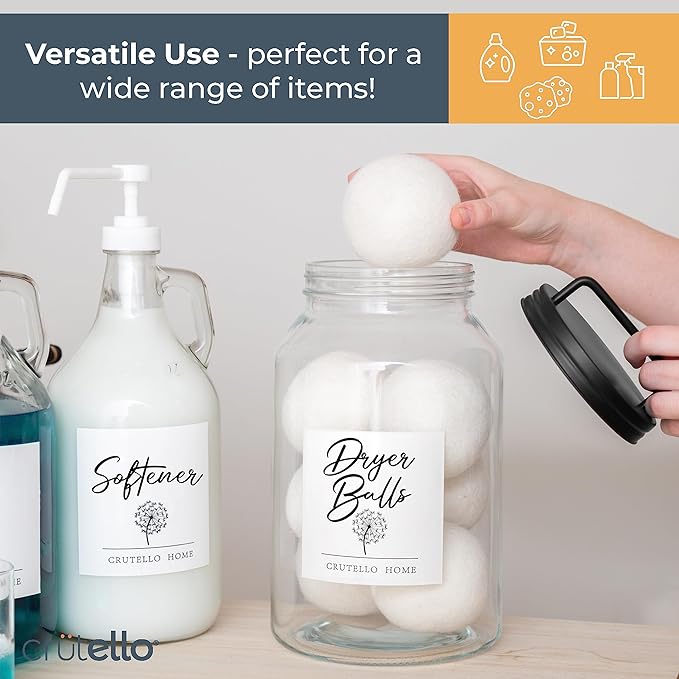 Crutello Large 1-Gallon Glass Canisters Set - 2 Pack, Black Stainless Steel Airtight Lids & Labels - Cookie Jar, Glass Jar for Laundry Room, Food Storage Containers, Kitchen Canister