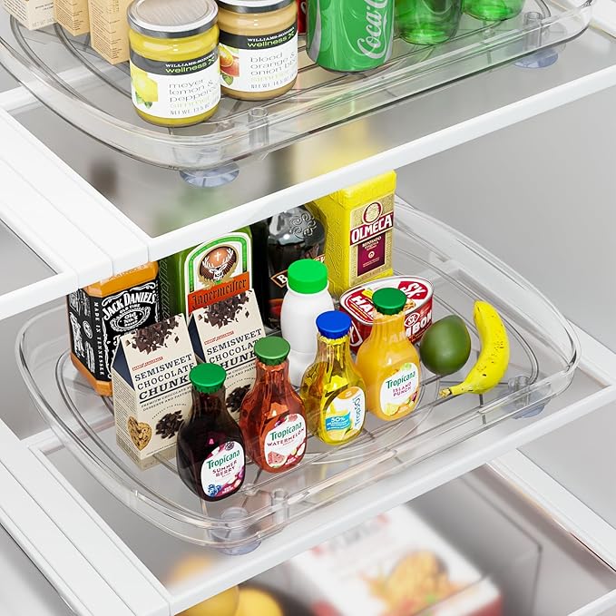 Clear Lazy Susan Organizer for Refrigerator Rectangular Fridge Turntable Organizers and Storage Pull Out & 360°Rotating for Cabinet, Pantry, Kitchen, Table, Bathroom (1-Pack 13.7"x10.2")