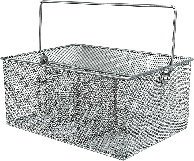 Utensil Caddy - Silverware Caddy for Parties, Spoon Holder, Buffet Organizer for Condiments, Napkin, Forks, Knives - Stainless Steel Flatware Caddy for Home, (Silver)