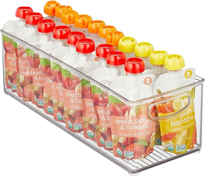 iDesign Plastic Stackable Pantry Bin with Handles for Cabinets or Fridge, Clear, Made in USA