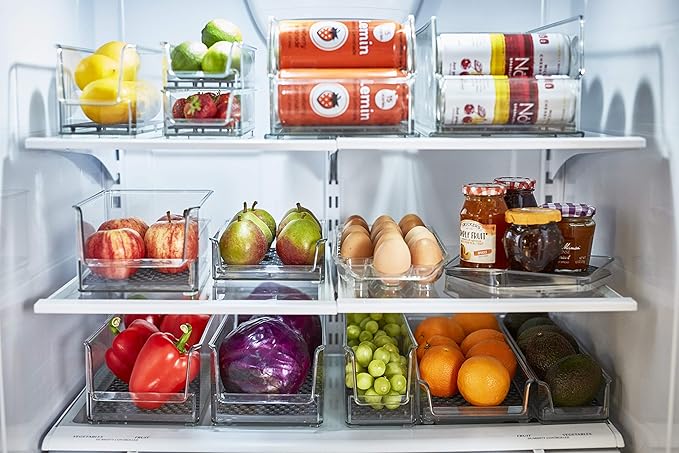 Spectrum Diversified Hexa in-Fridge Large Refrigerator Bin for Storage and Organization of Fruit Vegetables Produce and More, 15" D x 3.5" Wx 4" H, Clear/Dark Gray