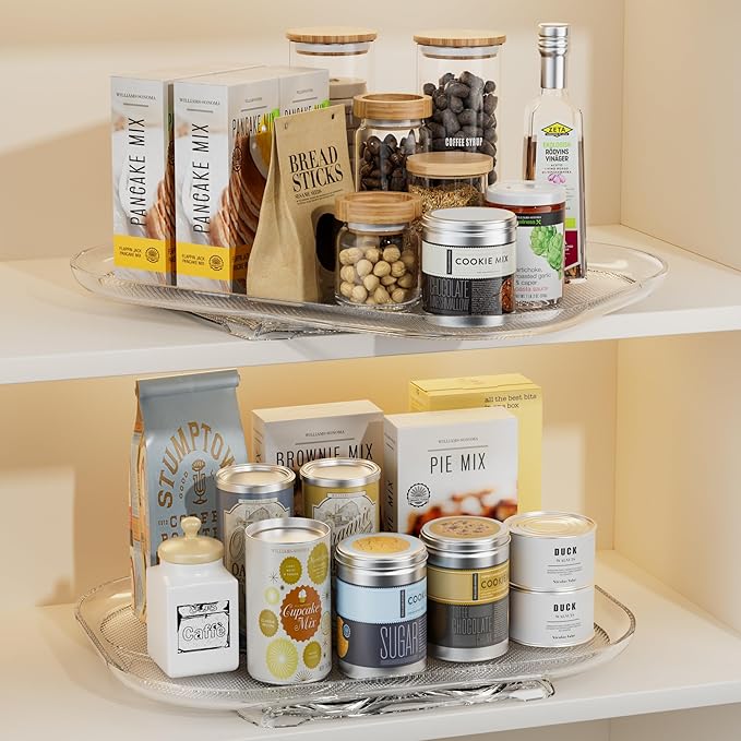LAMU 2 Pack Rectangular Lazy Susan Organizer Turntable for Refrigerator, Cabinet, Pantry, Kitchen Countertop, Fridge Organizers and Storage, Clear, 15.67''x11.7''
