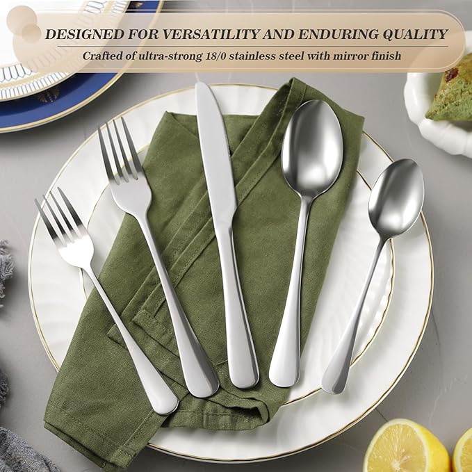 20-Piece Silverware Set with Organizer,Heavy Duty Stainless Steel Flatware Cutlery Tableware Set for 4,Includes 5-Compartment Silverware Tray with Cutlery Icons,First Apartment Kitchen Essentials