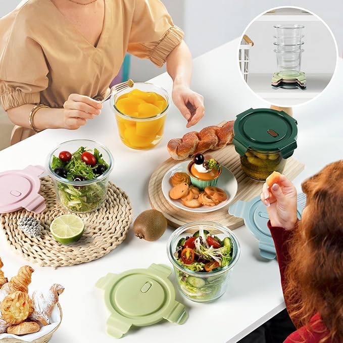12 PCS Glass Meal Prep Containers with Lids, Airtight 3 Cup Glass Storage Containers Set, Heat-Resistant BPA-Free Glass Containers for Soup Leftover, Microwave, Dishwasher, and Freezer Safe (6 Packs)