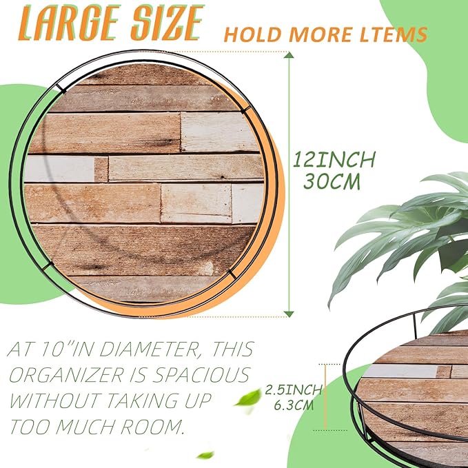 12 Inch Turntable Wooden Lazy Susan, Non-Skid Brown White Wooden Board Turntable Organizers for Cabinet, Pantry, Kitchen, Perfect Spice Rack Solution