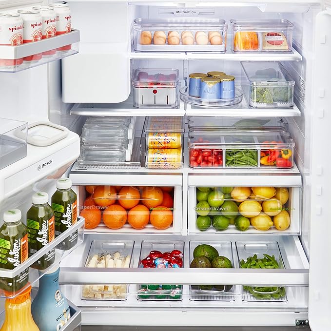 iDesign Plastic Crisp Divided Fruit and Vegetable Storage with Easy to Grip Integrated Handles Designed to Keep Food Fresh Longer, 8.32" x 6.32" x 3.76", 2 Section
